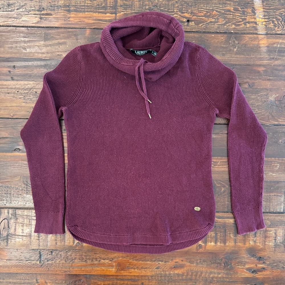 Lauren Ralph Lauren Women's Plum Cowl Neck Waffle Sweater. Size S. GUC.